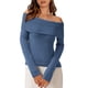 thumbnail image 1 of Suéter PRETTYGARDEN de punto acanalado azul con escote hombros descubiertos talla L, 1 of 8