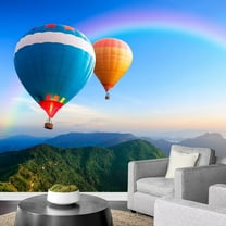 wall26 - Colorful Hot-Air Balloons Flying Over The Mountain - Removable Wall Mural | Self-Adhesive Large Wallpaper - 100x144 inches