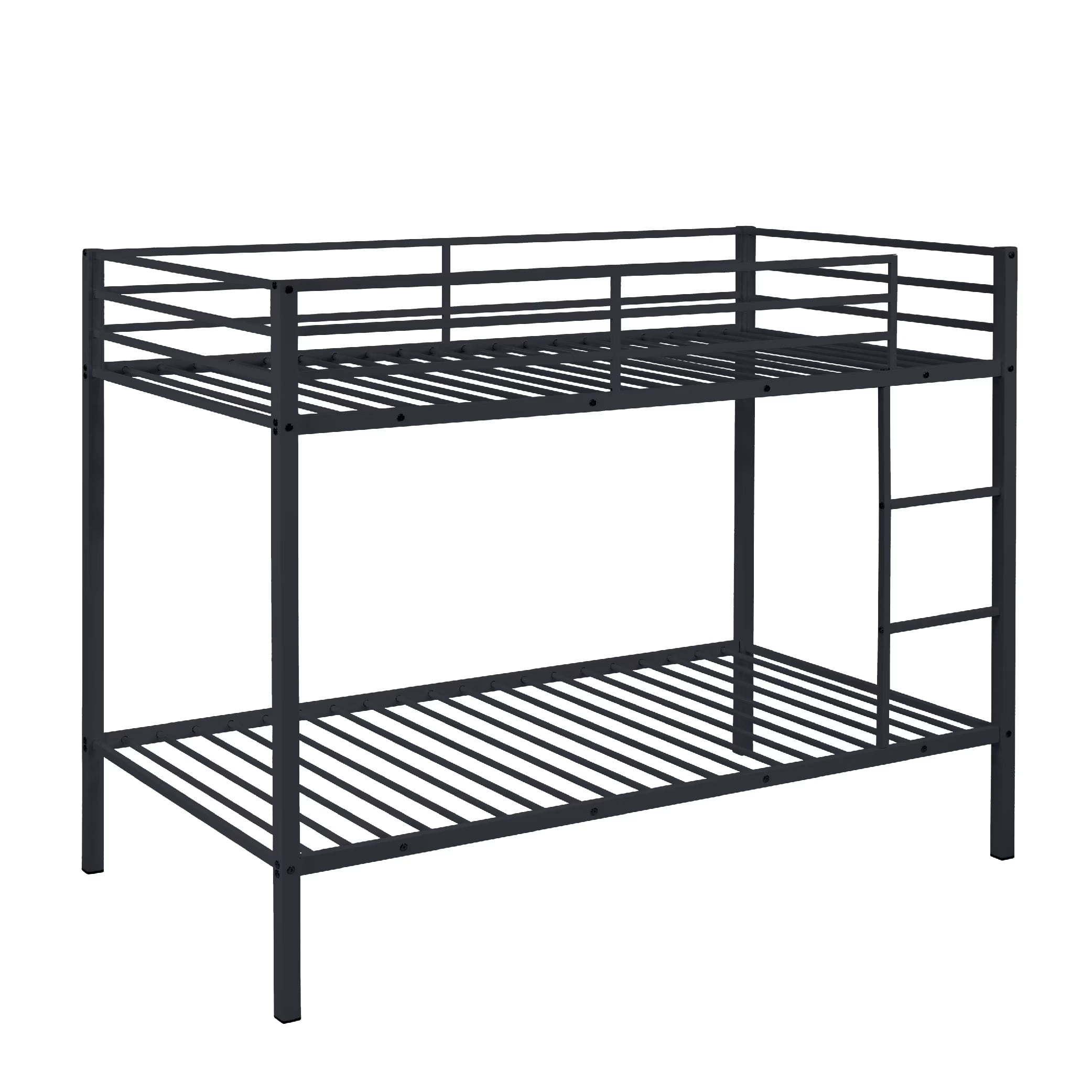 Aukfa Metal Bunk Bed Twin Over Twin, High Guardrail and Metal Slats, Space-Saving Bed Frame for Kids Teens, Black
