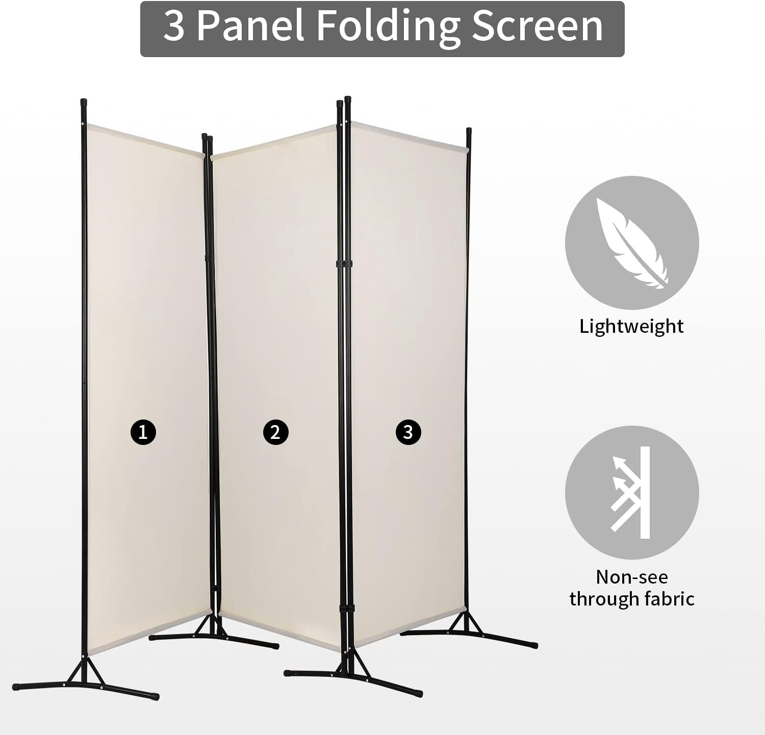 FDW 3 Panel Room Divider 5.9FT Partition Room Separators with Metal Frame Portable(Beige)
