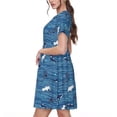 thumbnail image 2 of Picia Sharks on White Blue Striped Pattern Women's Short Sleeve Summer Dress Pleated Loose Swing Knee Length Short Sleeve Swing Dresses, 2 of 6