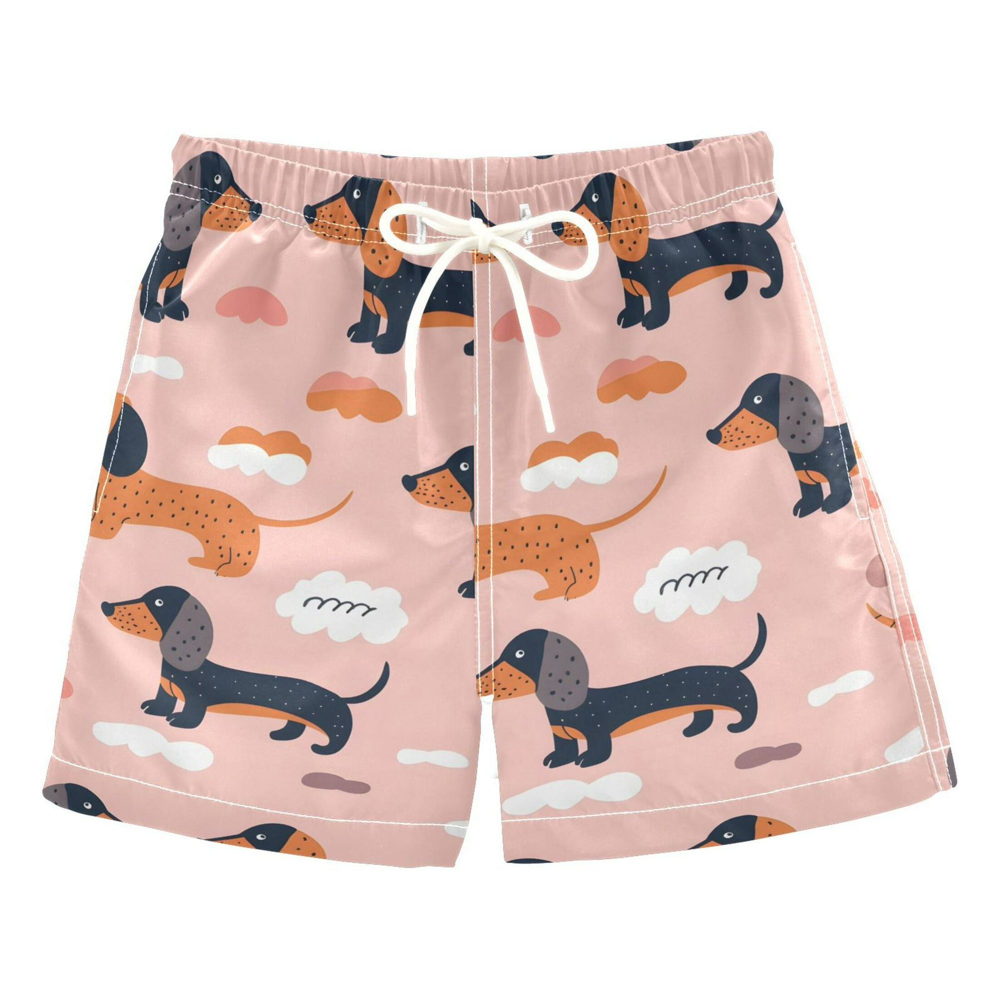joogoo Boys Swim Trunks Cute Dachshund Dogs Beach Board Shorts Drawstring Swimsuit 5T