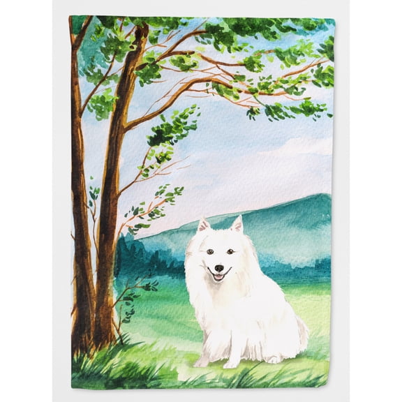 Carolines Treasures CK2569CHF Under the Tree Japanese Spitz Flag Canvas House Size  Large multicolor