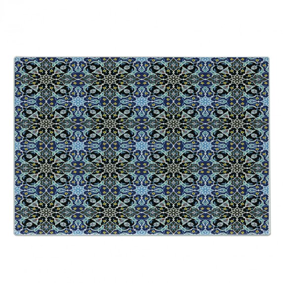 Moroccan Cutting Board, Bohemian Eastern Pattern with Interlacing Lines Historical Roman Influences, Decorative Tempered Glass Cutting and Serving Board, Small Size, Royal Blue, by Ambesonne