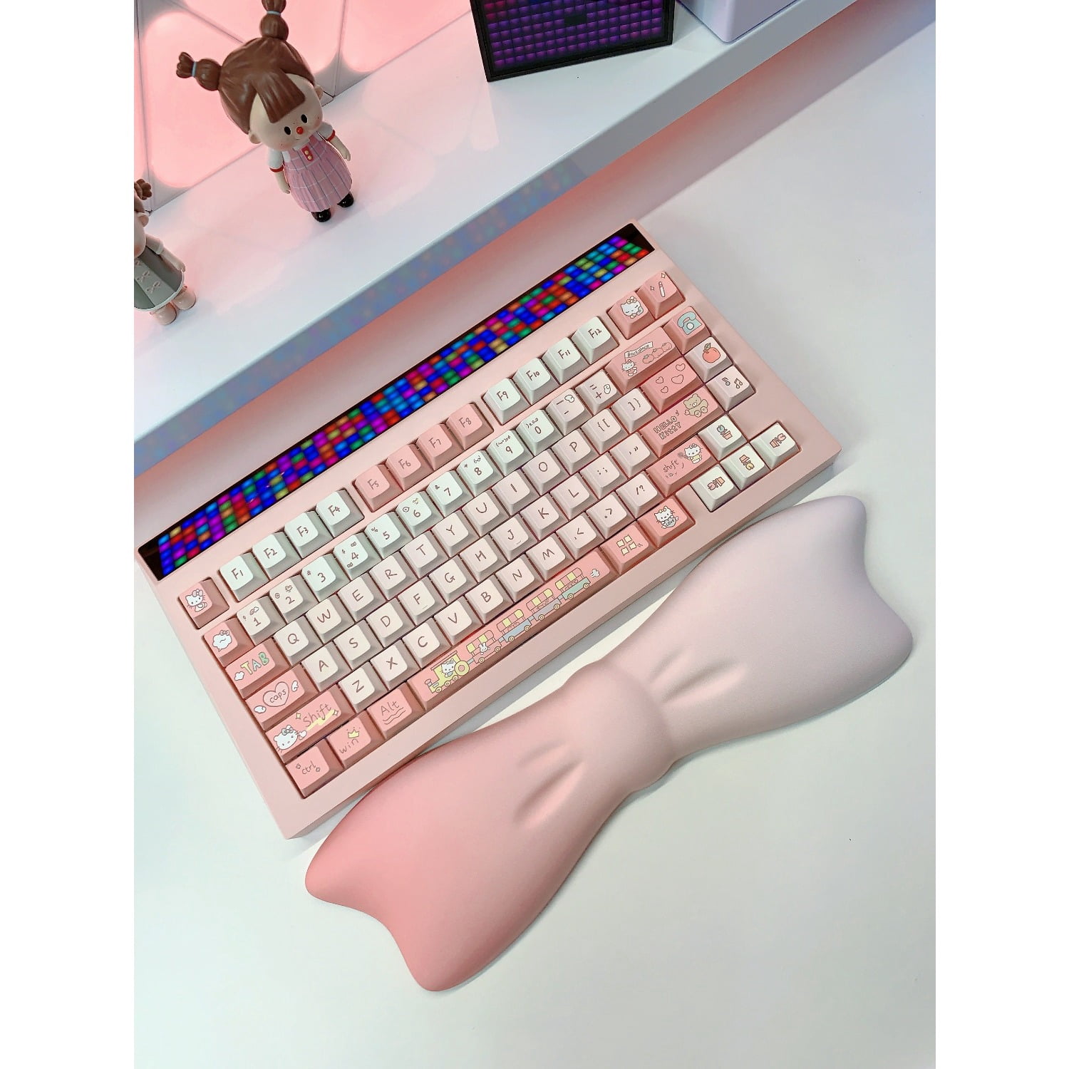 Gradient Bow Milk Silk Keyboard Wrist Rest with Memory Foam, Ergonomic Wrist Support，Mouse Wrist Support Pad for Carpal Tunnel Relief