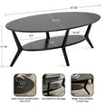 thumbnail image 3 of Kate and Laurel Nylah Oval Wooden Coffee Table, 48 x 26 x 18, Black, Modern Tiered Living Room Table with Solid Wood Construction and Sculptured Dowel Legs, 3 of 8