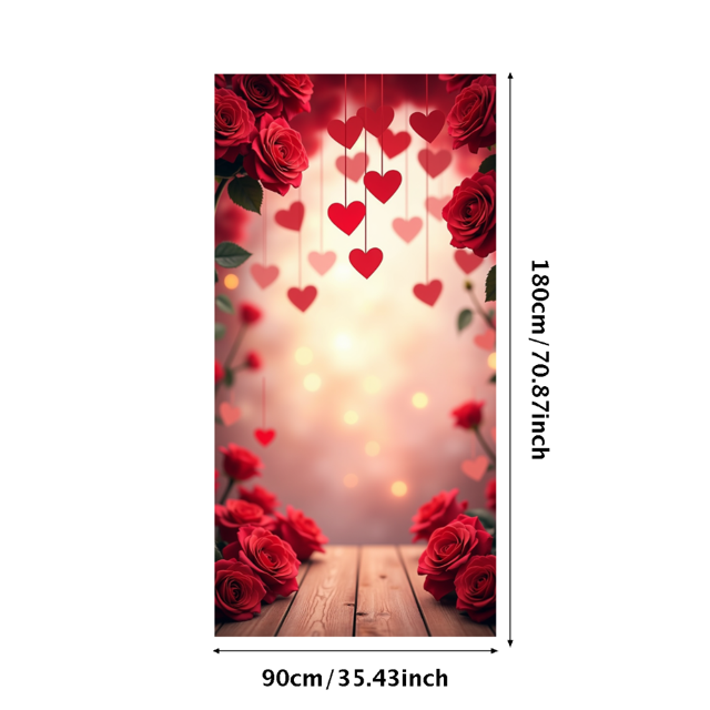 Red Roses Romance Background Valentine's Day Hanging Hearts Backdrop Banner Wedding Anniversary Decorations Party Supplies Photography Props