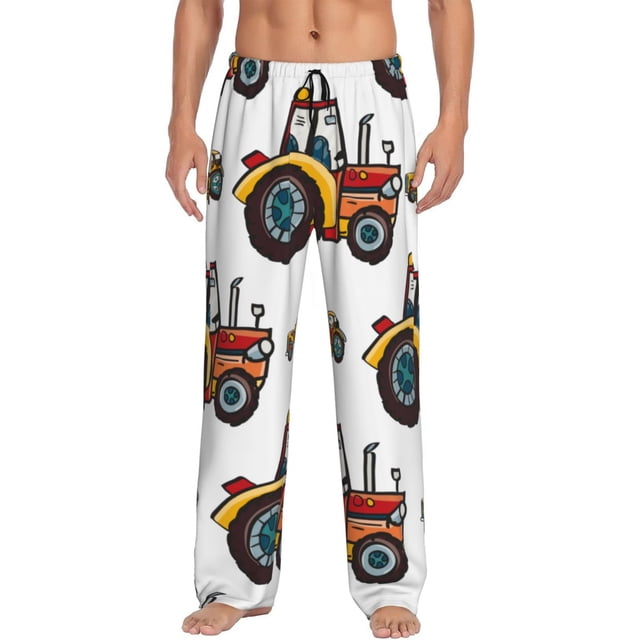 Kdxio Cartoon Tractor Print Mens Pajama Pants Set Sleep & Lounge Pants, PJ Bottoms with Pockets and Button Fly-Large