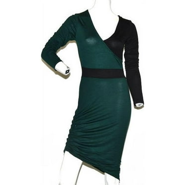 K. Jordan Women's Colorblock Asymmetric Dress in Green/Black - XL