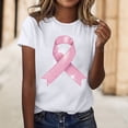 thumbnail image 2 of Pink Ribbon Shirts for Women Breast Cancer Awareness Short Sleeve Crew Neck Tops Inspirational Casual Relaxed Fit Tees Z006-White XL, 2 of 4