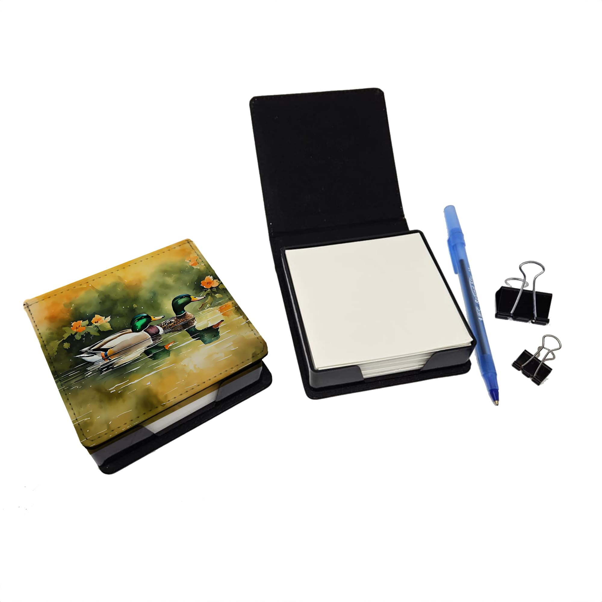 Caroline's Treasures Mallard PU Leather Note Paper Holder with Artist-Designed Cover, Desk Accessory, Office Gift