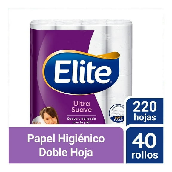 Papel higiénico Elite Ultra suave 40 rollos con 220 hojas dobles c/u