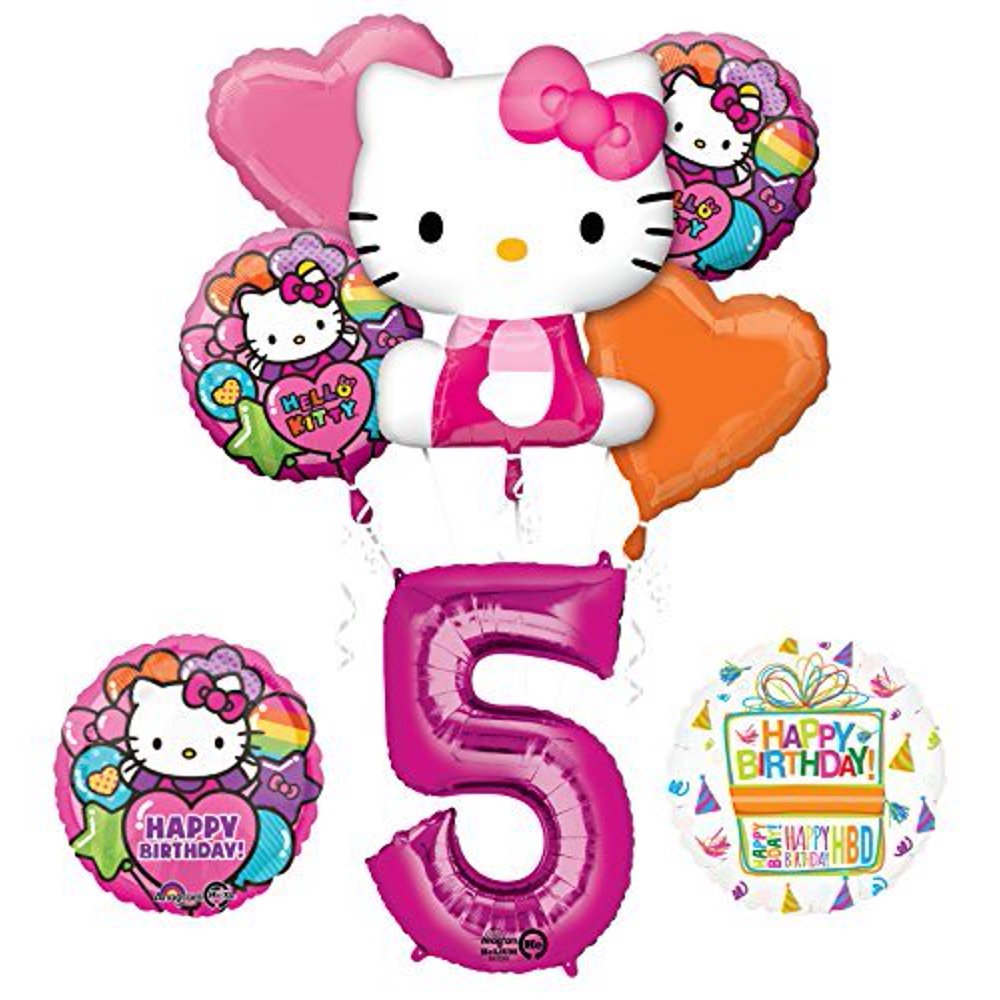 Hello Kitty 5th Birthday Party Supplies and Balloon Bouquet Decorations