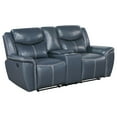 thumbnail image 3 of Benjara Eleni 2pc Power Reclining Sofa and Loveseat Set- Blue Faux Leather, 3 of 5