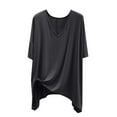 thumbnail image 2 of HUANBAI Women's Casual V Neck T Shirts Plus Size Half Sleeve Irregular Hem Solid Color T Shirt Top For Everyday Wear Casual Basic Tops, 2 of 4