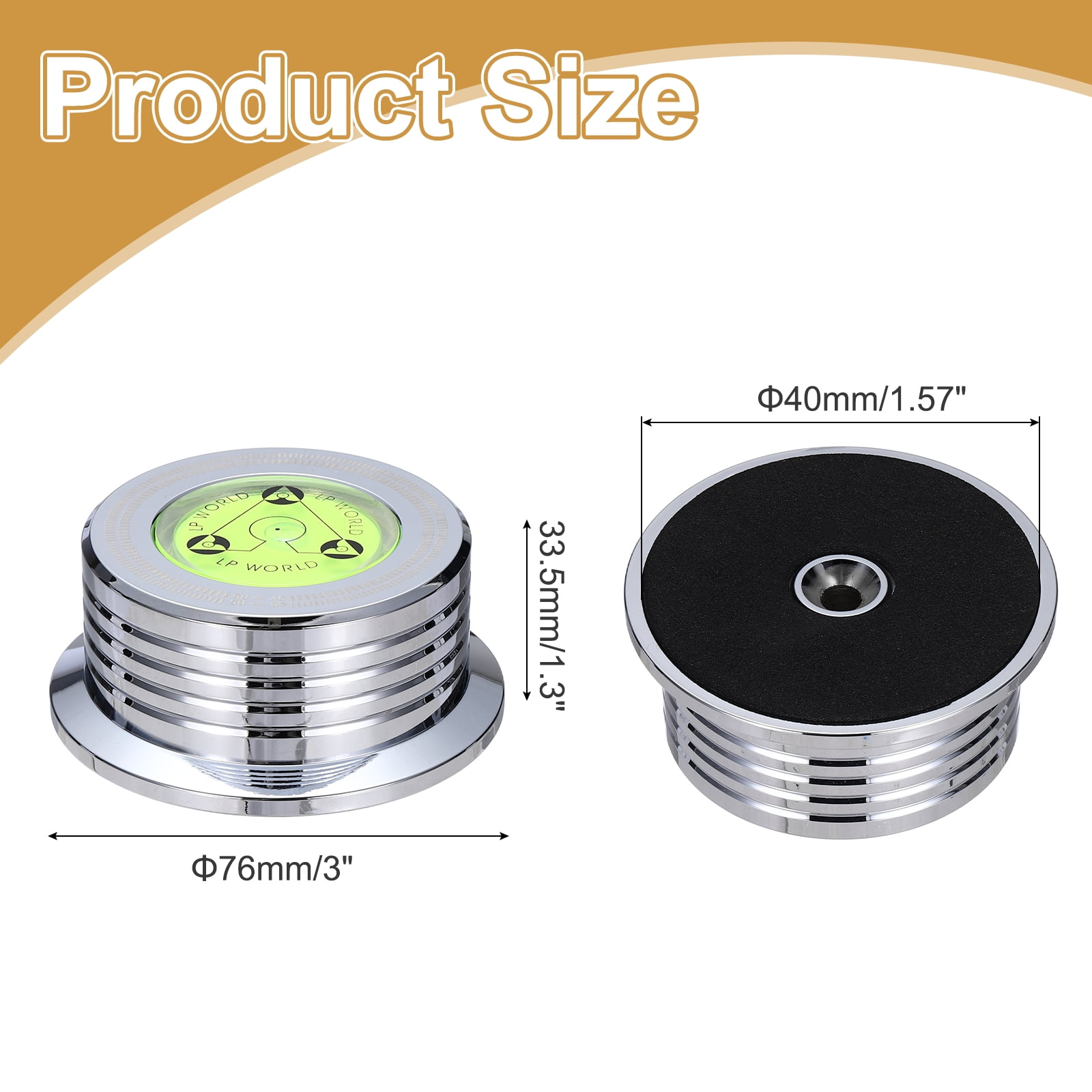Uxcell 3"x1.3" Record Weight Stabilizer with Bubble Leveling,265g Bright Chrome Plating