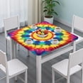 thumbnail image 3 of Colorful Rainbow Tie Dye Spiral Pattern Square Fitted Tablecloth with Elastic Edge,Square Table Cover,Washable Elastic Table Cover for Home Kitchen Party Decor 36"x36", 3 of 6