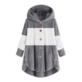 thumbnail image 1 of HBFAGFB Womens Jacket Winter Color Block Plush Button Hoodie Loose Comfort Warm Coats Grey Size S, 1 of 5
