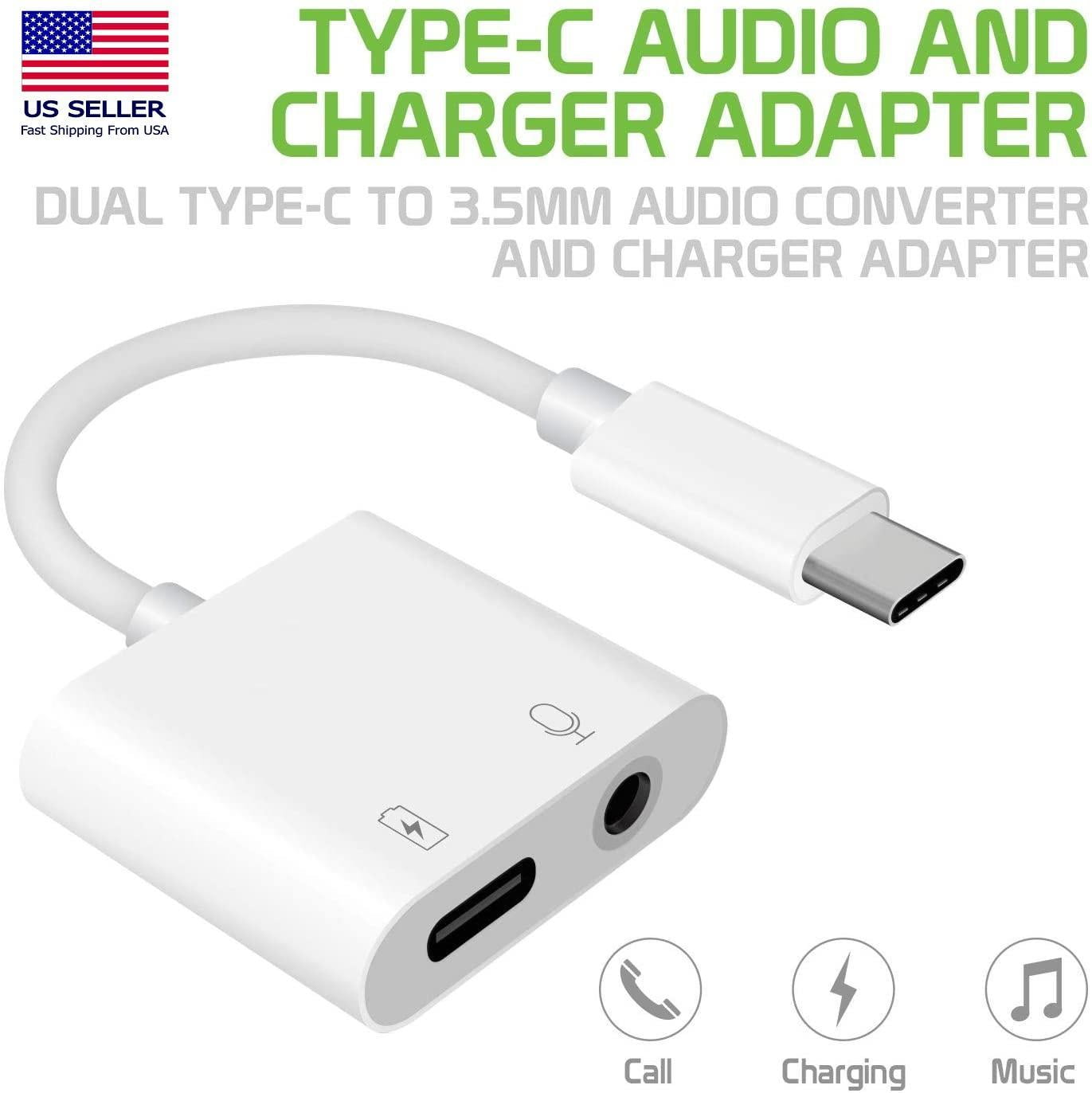 USB-C to 3.5mm Female Aux Audio Cable Adapter with USB-C Charging Port 
