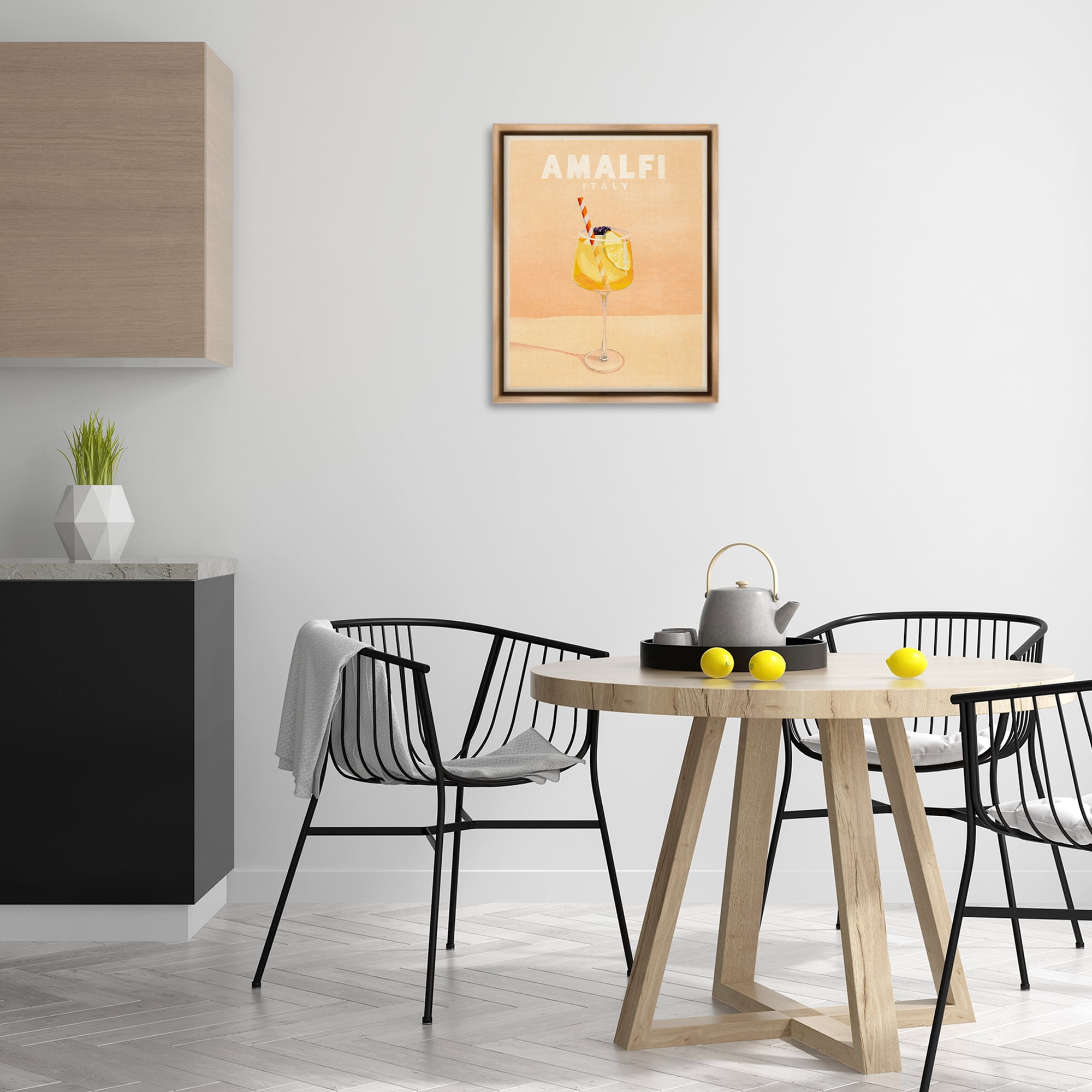 Stupell Industries Amalfi Italy with Cocktail Food & Beverage Painting Brown Floater Framed Canvas Art Print Wall Art, 17 x 21