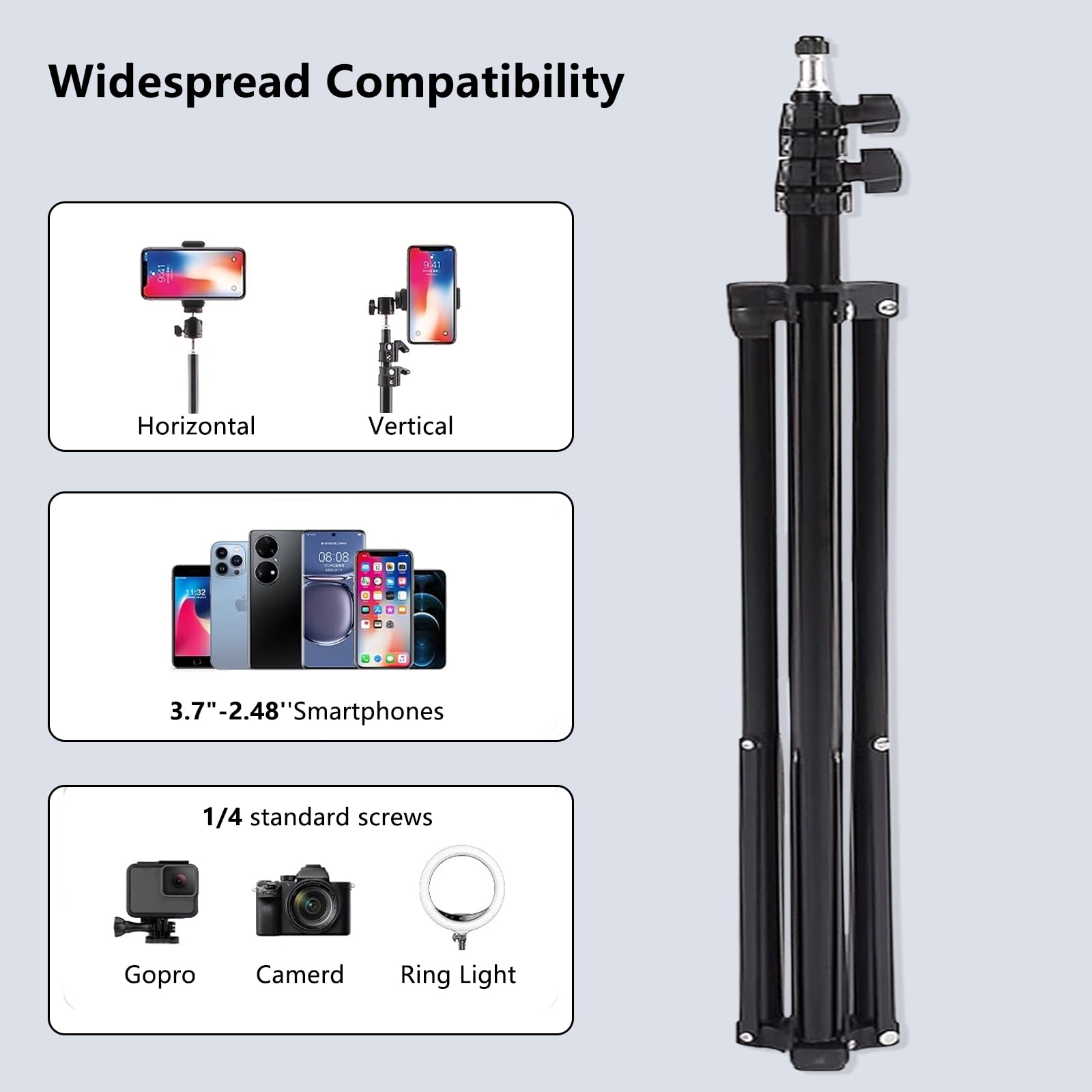 82" Camera Tripod,Extendable Lightweight Phone Tripod Stand with 360°Ball Head,Cell Phone Tripod for Phone/Dslr/Slr/Projector/Video Recording(Black)