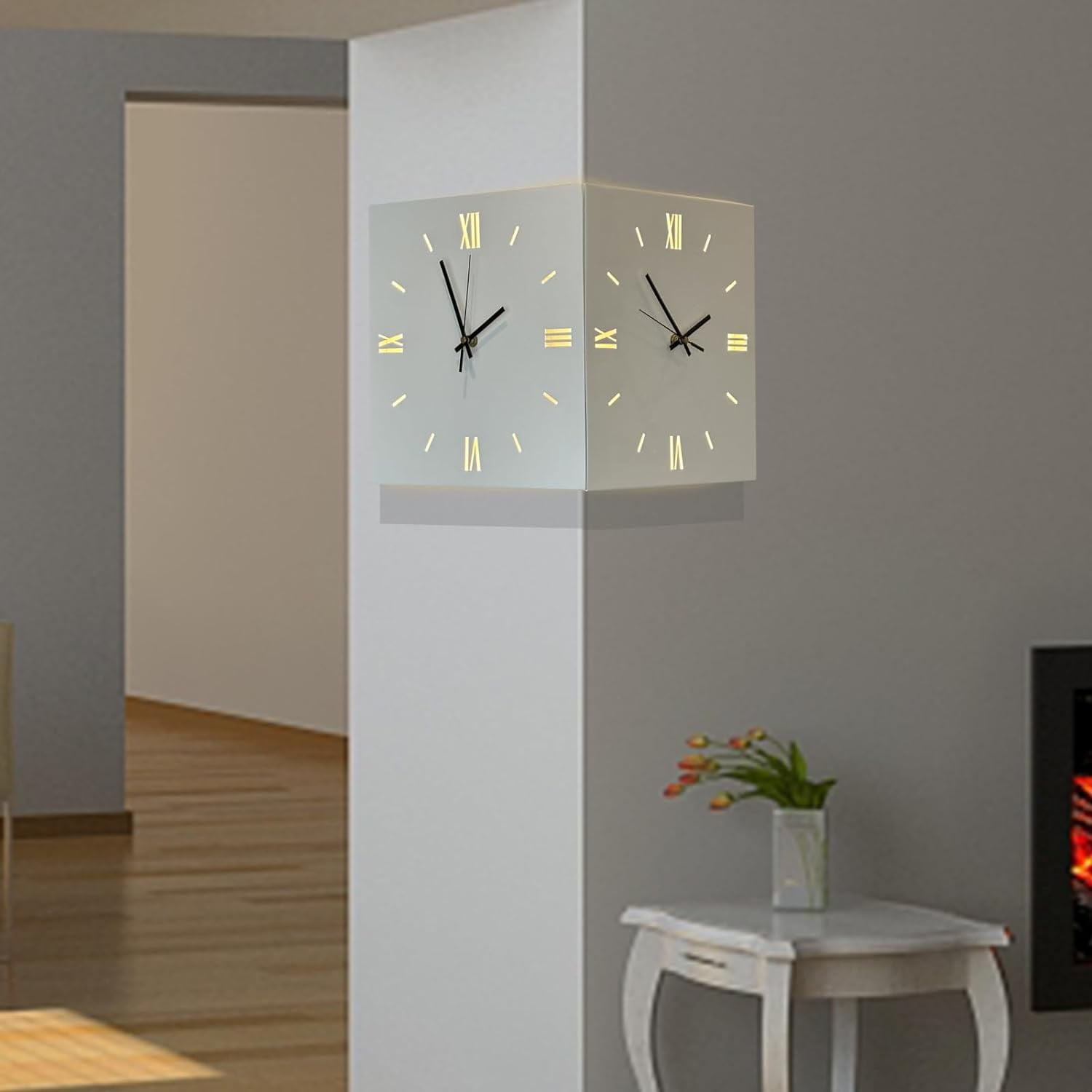 Led Wall Clock 16inch Double Sided Corner Wall Clock with 3 Colors Light Decorative Wall Clock with Remote Control for Living Room Decor (16 inch)