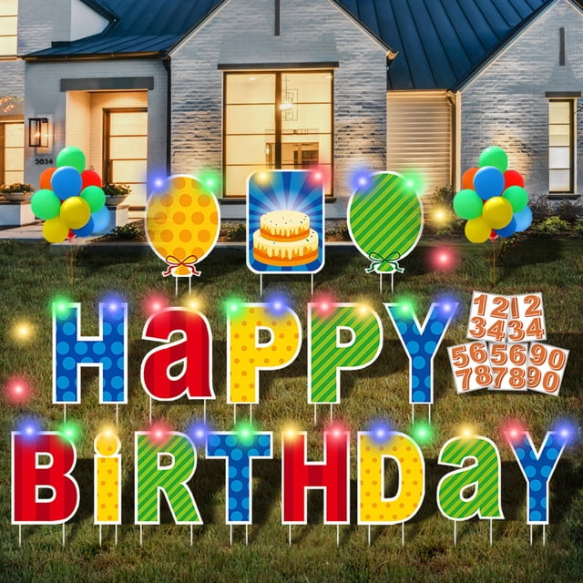 ComboJoy Cartel de Jardín de Feliz Cumpleaños de 16 Piezas con Luces LED