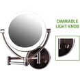 thumbnail image 2 of OVENTE 7.5" Lighted Wall Mount Makeup Mirror, 1X & 10X Magnifier, Spinning Double Sided Round LED w/ Dimmer Switch, Extend, Retractable & Folding Arm, Battery USB Powered Antique Brass MLW75AB1X10X, 2 of 11