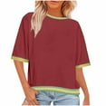 thumbnail image 2 of QUNYINEY Summer Women'S T Shirts Colorblock Short Sleeve Casual Tops Pullover Crew Neck Loose Classic T-Shirt, 2 of 6