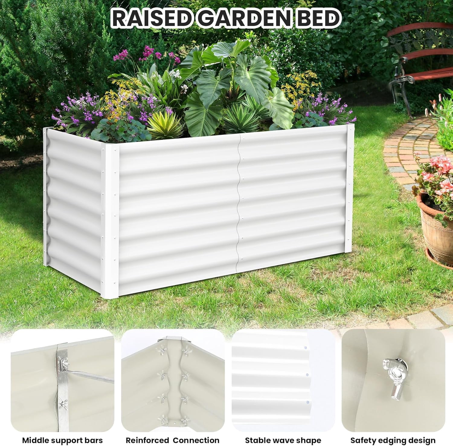 Lumiparty 2 Pack 6x3x2ft Metal Galvanized Raised Garden Bed, Ground Planter Box for Outdoor Vegetables Flowers, Beige