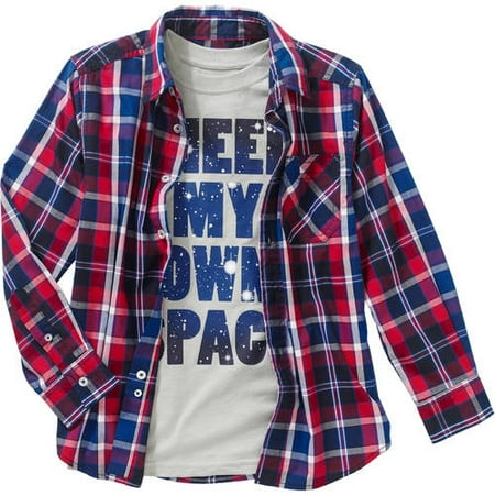 Boys 2 Piece Long Sleeve Woven Shirt with Graphic Tee