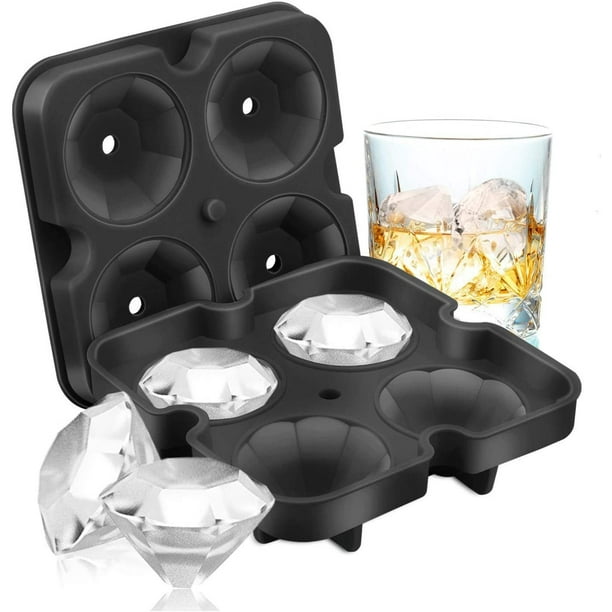 Bandejas para cubitos de hielo Diamond Ice Cube Reutilizable Silicona Flexible 4 cavidades Máquina para hacer hielo para enfriar cócteles de whisky, Embudo incluido, Fácil liberación