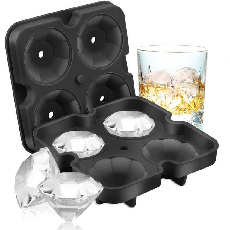 SAWNZC Ice Cube Trays Diamond Ice Cube Molds Reusable Silicone Flexible 4 Ice Trays Maker with Lid for Chilling Whiskey Cocktails, Funnel Included, Easy