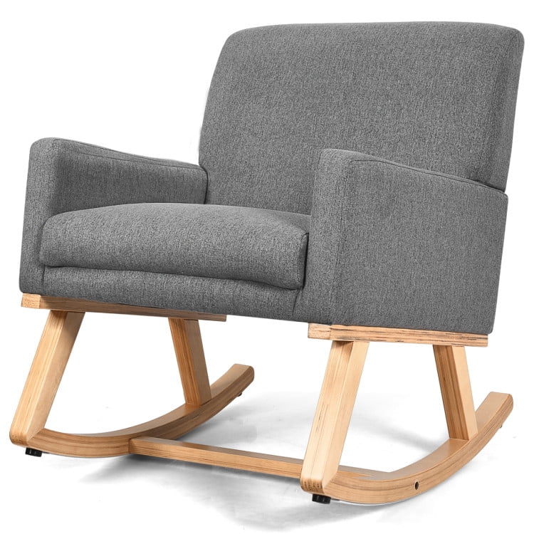 Finihen Rocking Chair, Upholstered Rocking Chair with and Solid Wood Base, Office Rocking Armchair, Comfortable Rocker for Living Room, Bedroom, Study Room, Gray Finihen Rocking Chair, Upholstered Rocking Chair with and Solid Wood Base, Office Rocking Armchair, Comfortable Rocker for Living Room, Bedroom, Study Room, Gray