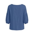thumbnail image 7 of Miluxas Womens Long Sleeve Blouses Summer Cotton Linen Square Neck Tunic Shirts Button Up Loose Fit Business Casual Blouse Vacation Outfits Blue, 7 of 7