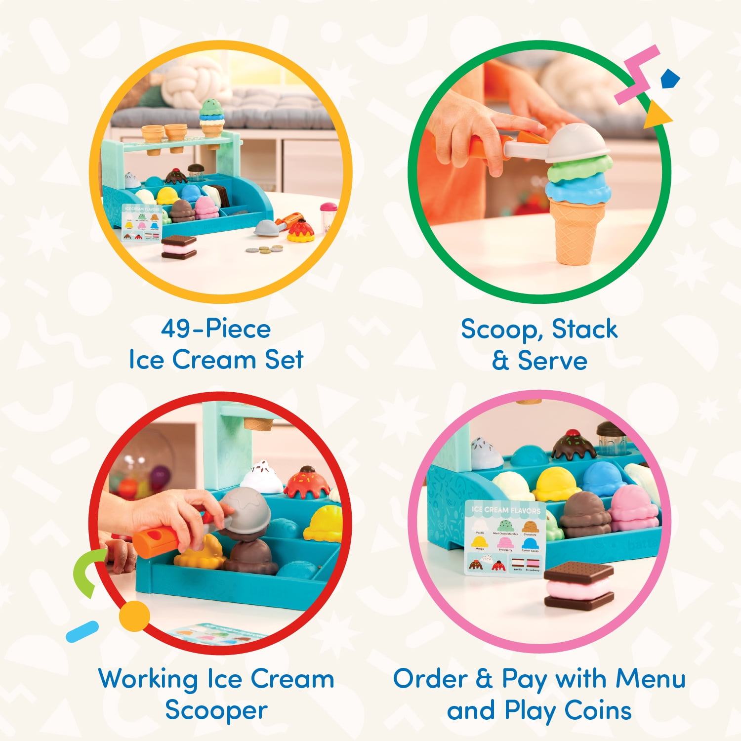 Battat Sweet Sprinkles Ice Cream Plastic Set with 40+ Multicolor Pieces, Toddler and Preschool Play (图4)