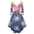 thumbnail image 4 of Christmas Dresses for Women Women's Fashion V-neck Casual Slim Christmas Printed Party Long Sleeve Dresses with Fur Collar for Christmas Party,Blue,L, 4 of 4
