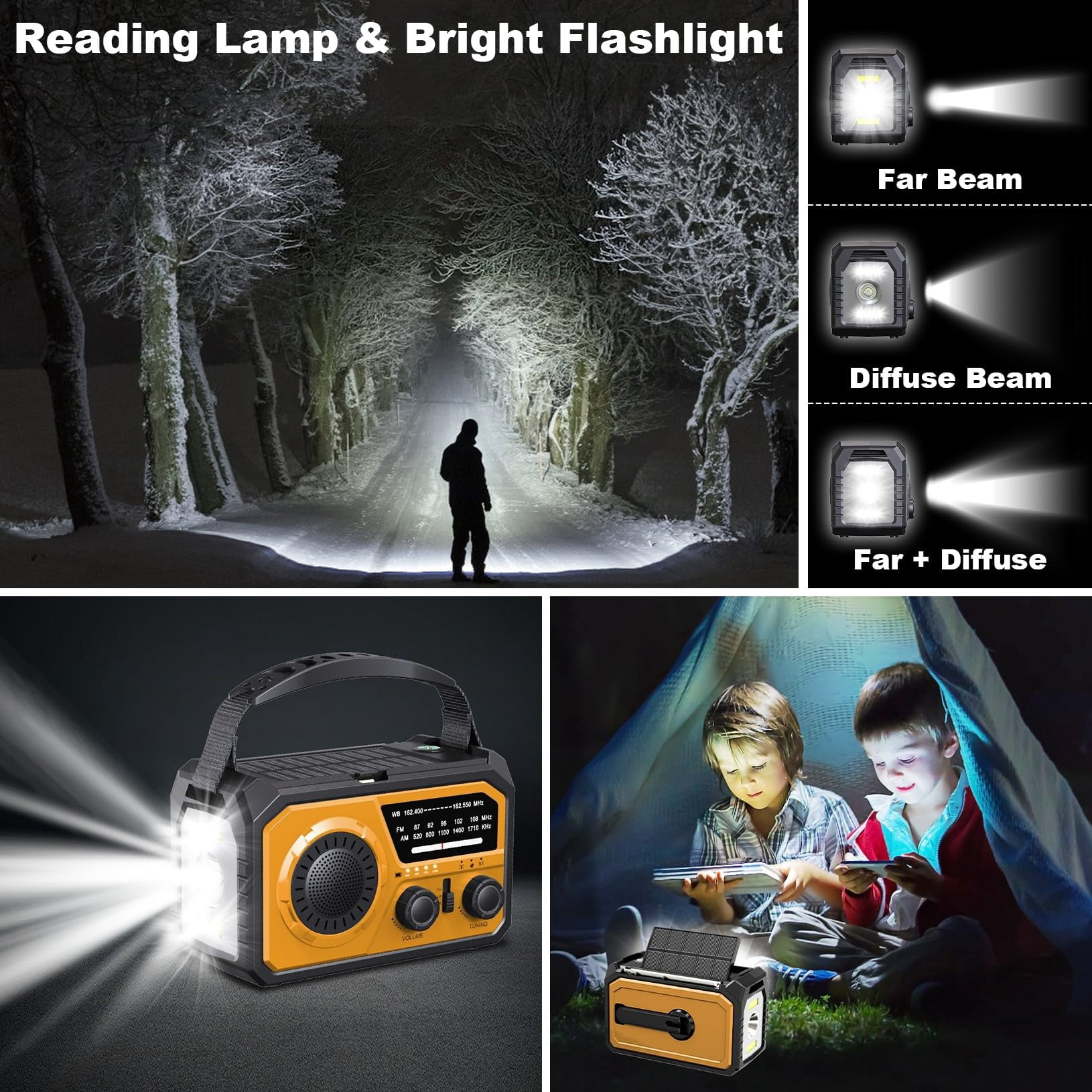 16000mah Hand Crank Emergency Weather Radio With Wireless  59200mwh Noaa Am Fm Solar Flashlight Cell Phone Reading Lamp Compass Sos For Camping And (orange)