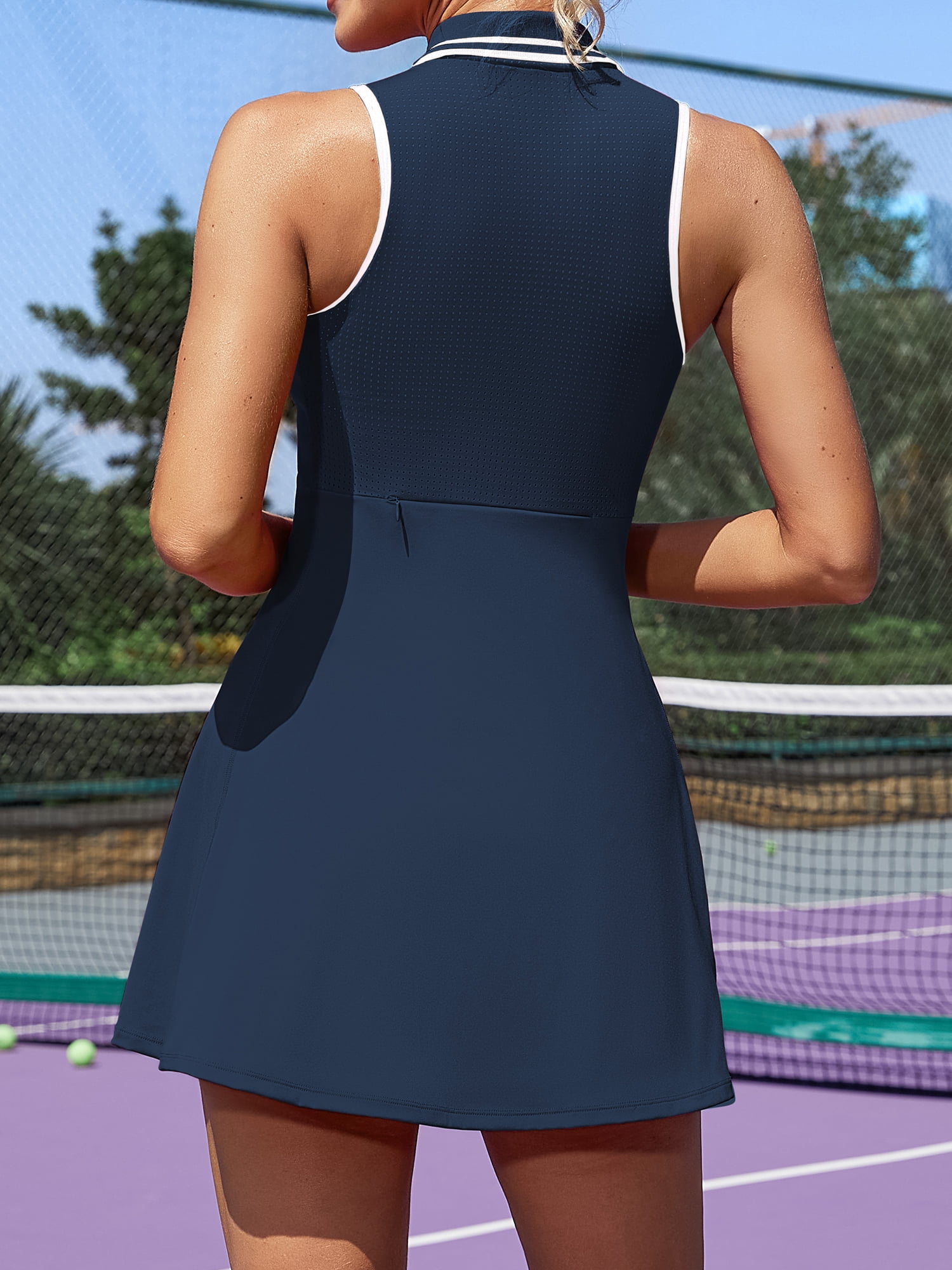 Charmo Zipper Tennis Dress for Womens Polo Workout Golf Dress with Shorts and Pockets