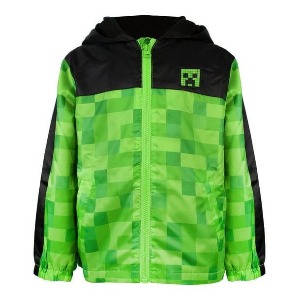 Minecraft Boys Creeper Hooded Waterproof Jacket 