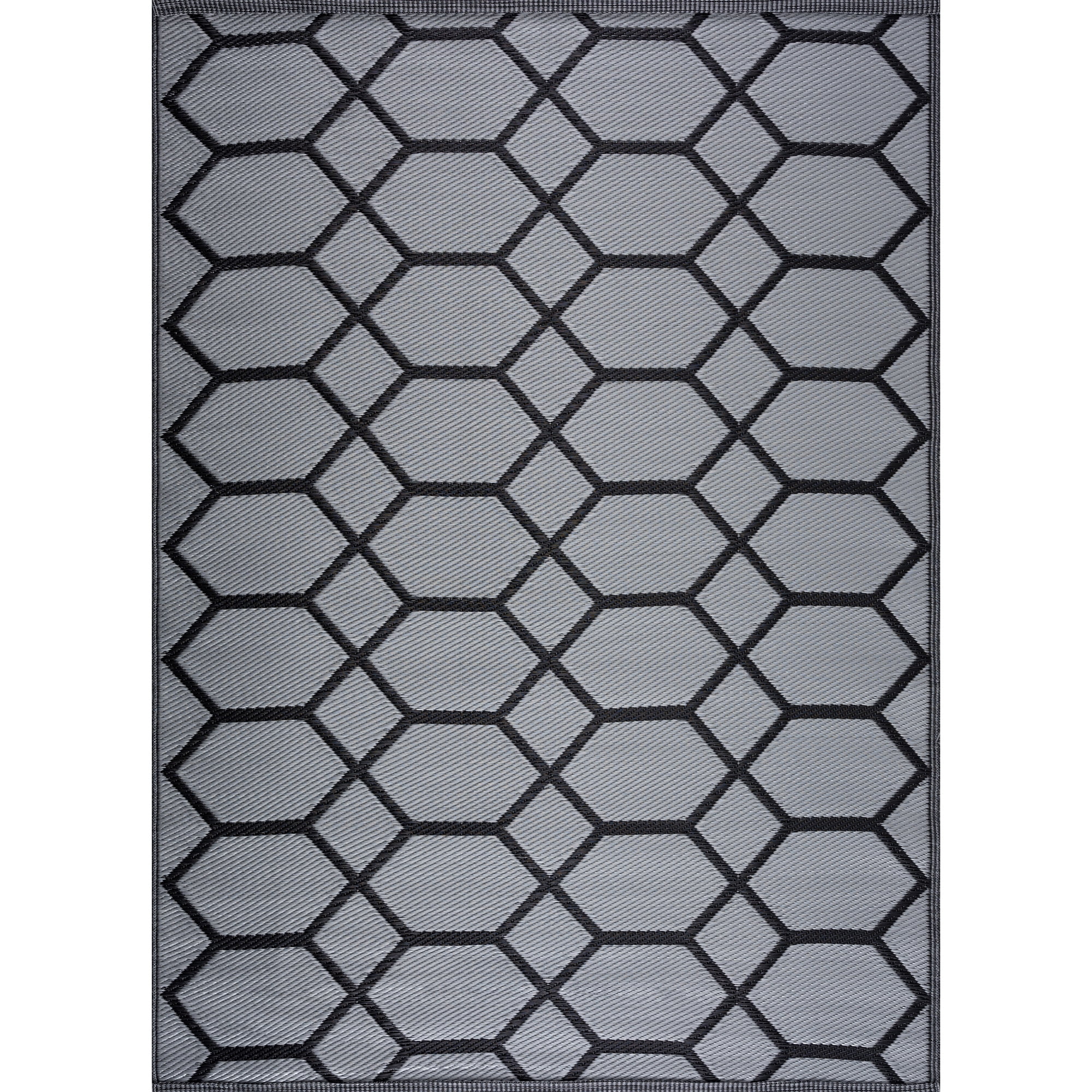 Playa Rug Reversible Indoor/Outdoor 100% Recycled Plastic Floor Mat/Rug - Weather, Water, Stain, Fade and UV Resistant - Miami- Black & Gray (5'x7')