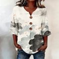 thumbnail image 2 of IMENGL Women's Blouse Basic Art Print V Neck 3/4 Sleeve Decor Fit Top Summer Retro Casual Outfits Loose Button Down Shirts for Women,M-XXXL, 2 of 6