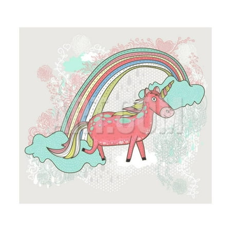 - Cute Unicorn Illustration for Children or Kids. Doodle Floral Pattern Background. Print Wall Art By cherry blossom girl