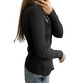 thumbnail image 2 of Women'S Casual Simple Solid Color Long Sleeve Shirt Wool Top Button Striped Lapel Work Shirt Black S, 2 of 8
