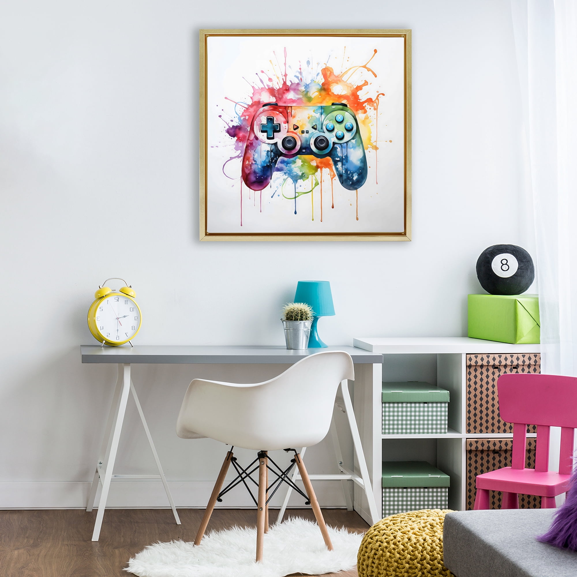 Stupell Industries Colors of Gaming Splatter Gold Framed Floater Canvas Wall Art, design by Creative Studio