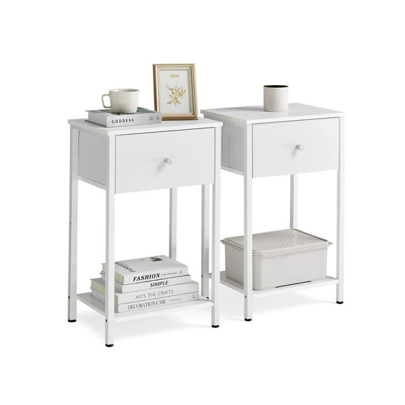 VASAGLE Tables de Chevet Ensemble de 2 Tables d'Appoint avec Tiroir en Tissu Tables de Bout de 24 Pouces avec Étagère de Rangement Chambre Blanc ULGS221W14