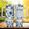 thumbnail image 2 of Light Women Handle Tumblers Royal Floral Blue For Navy White Coffee Flower Yellow, Butterfly Gifts, Tumbler 40 Oz With Handle Lid And Straw, Butterfly Carving Advice, 2 of 6