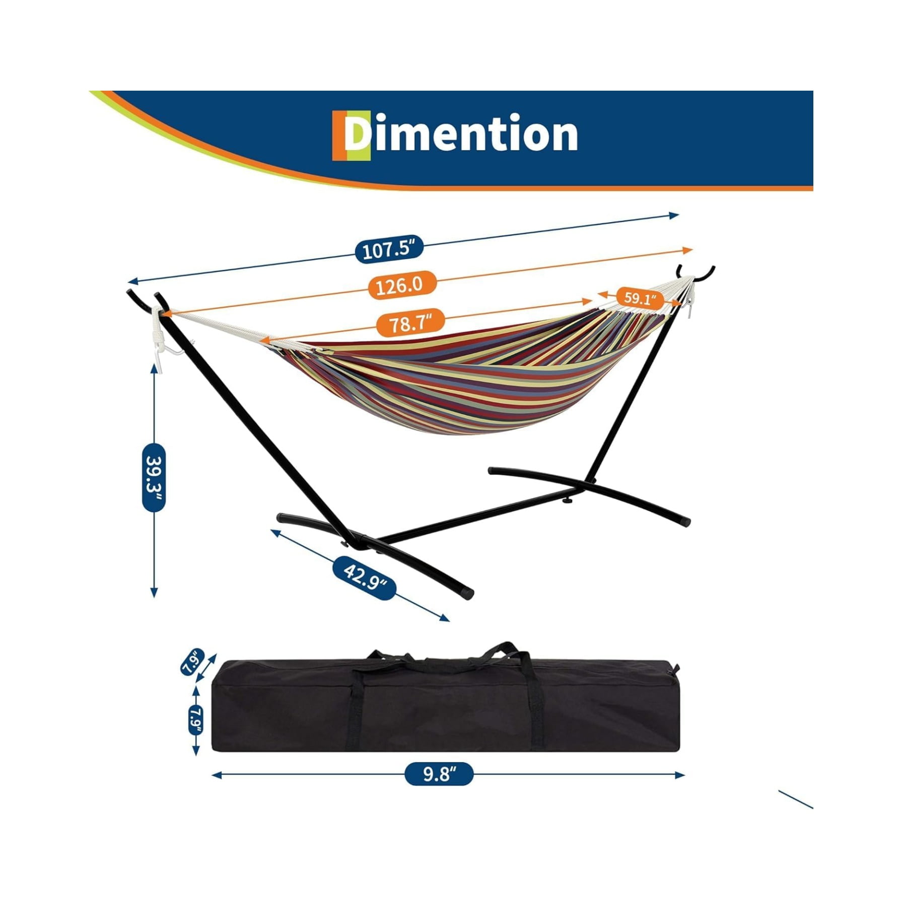 2-Person Hammock with Heavy-Duty Steel Stand,Portable,Easy Assembly, Up to 660lbs with Travel Bag for Camping Outdoor/Indoor Patio Backyard
