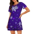 thumbnail image 1 of Easygdp Dark Purple Snowflakes Camisón de manga corta para mujer, informal, estampado, 1 of 6