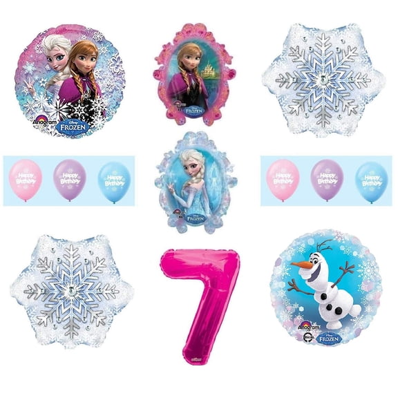 Frozen Anna ELSA Olaf Snowman White Snowflake 7th #7 (12) Pink Birthday Party Balloons Set